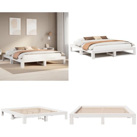 Giroletto senza Materasso Bianco 200x200 cm Legno Massello Pino - Letto con rete a doghe - Letto in pino