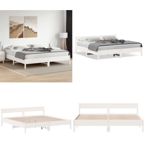 Giroletto senza Materasso Bianco 200x200 cm Legno Massello Pino - Letto con testata in legno - Letto senza materasso