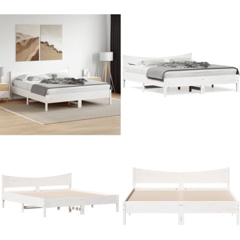 Giroletto senza Materasso Bianco 200x200 cm Legno Massello Pino - Letto in legno - Letto con materasso
