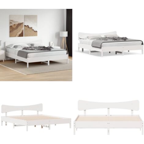 Giroletto senza Materasso Bianco 200x200 cm Legno Massello Pino - Letto in legno - Letto con testiera