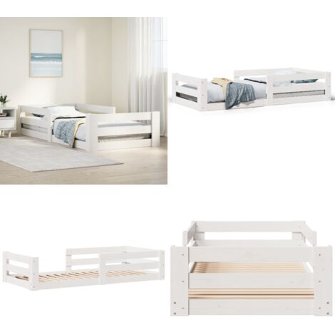 Giroletto senza Materasso Bianco 80x200 cm Legno Massello Pino - Letto in legno - Letto con rete a doghe