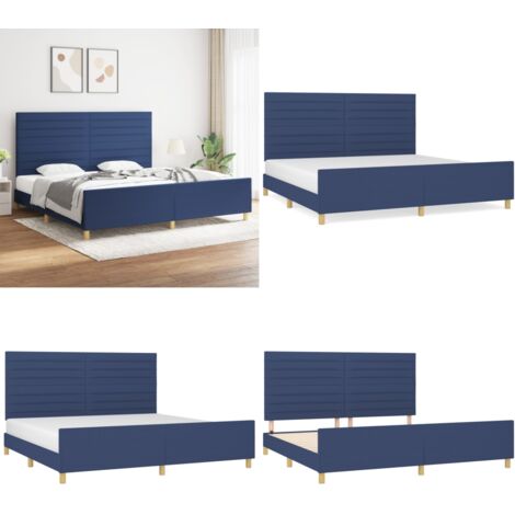 Giroletto senza Materasso Blu 200x200 cm in Tessuto - Letto con testiera - Testiera per letto