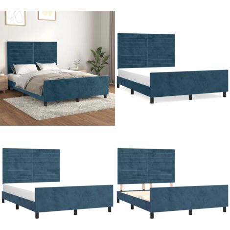 Giroletto senza Materasso Blu Scuro 140x200 cm Velluto - Letto con testiera - Testiera per letto