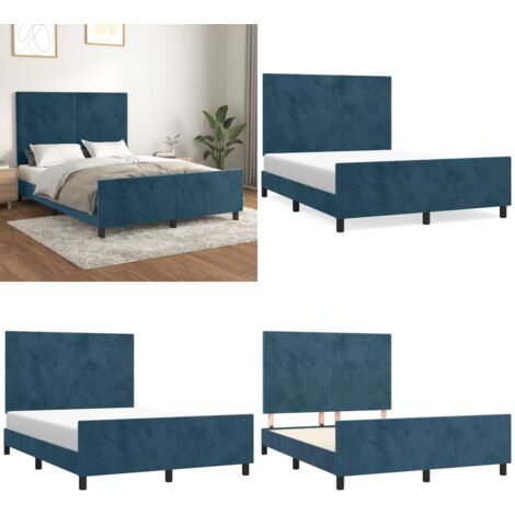 Giroletto senza Materasso Blu Scuro 140x200 cm Velluto - Letto con testiera - Testiera per letto