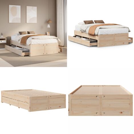 Giroletto senza Materasso con Cassetti 135x190 cm Massello Pino - Letto con cassetti - Letto in legno massello