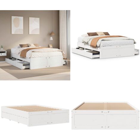 Giroletto senza Materasso con Cassetti Bianco 140x190 cm Pino - Letto con cassetti - Letto in legno