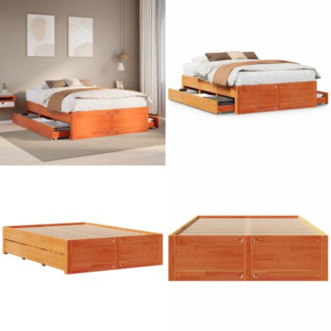 Giroletto senza Materasso con Cassetti Marrone Cera 140x190 cm - Letto con cassetti - Letto con base a doghe