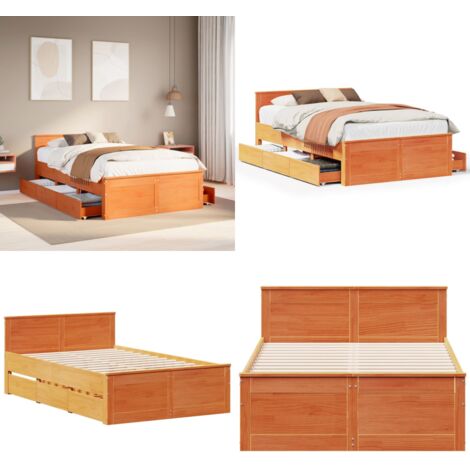 Giroletto senza Materasso con Testata Marrone Cera 120x200 Pino - Testata in legno - Letto con cassetti