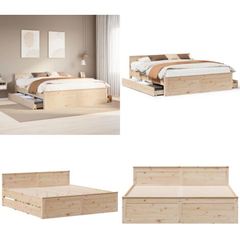 Giroletto senza Materasso con Testiera 200x200 cm Massello Pino - Letto con testiera - Letto con cassetti