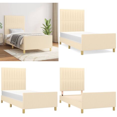 Giroletto senza Materasso Crema 100x200 cm in Tessuto - Testiera per letto - Letto con testiera