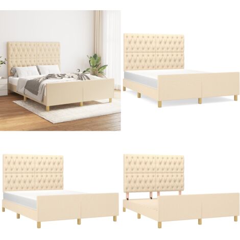 Giroletto senza Materasso Crema 140x190 cm in Tessuto - Testiera per letto - Letto con testiera