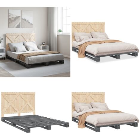 Giroletto senza Materasso Grigio 160x200 cm Legno Massello Pino - Letto in legno massello - Letto con doghe