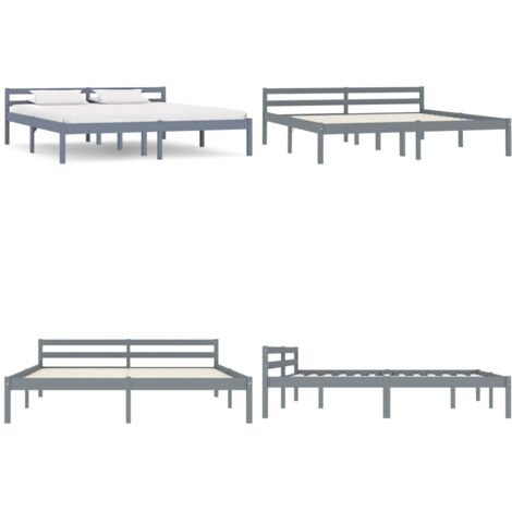 Giroletto senza Materasso Grigio 180x200 cm Legno Massello Pino - Letto in legno massello - Letto grigio
