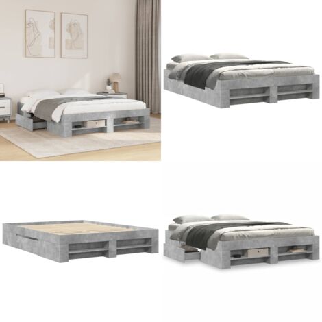 Giroletto senza Materasso Grigio Cemento 160x200cm Truciolato - Letto con cassetti - Letto con base a doghe