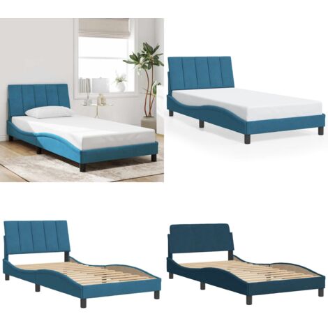 Giroletto senza Materasso Hanko Blu 100x200 cm in Velluto - Materasso - Letto con testiera