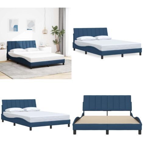 Giroletto senza Materasso Hanko Blu 140x190 cm in Tessuto - Letto con testiera - Materasso per letto