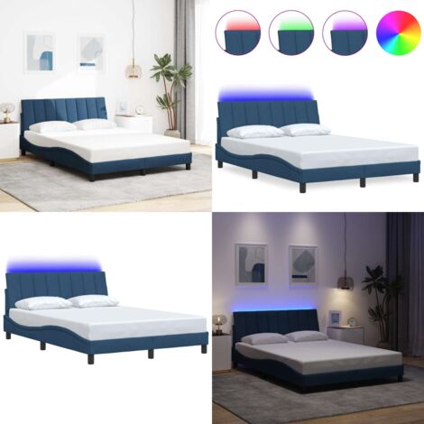 Giroletto senza Materasso Hanko Blu 140x200 cm in Tessuto - Letto con cuscino testiera - Letto con luci LED