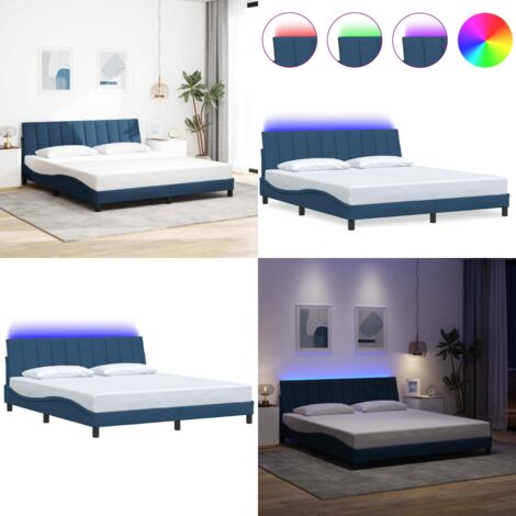 Giroletto senza Materasso Hanko Blu 180x200 cm in Tessuto - Letto con cuscino testiera - Letto con luci LED