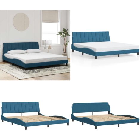 Giroletto senza Materasso Hanko Blu 180x200 cm in Velluto - Materasso - Letto con testiera