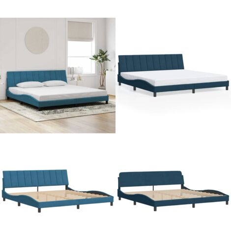 Giroletto senza Materasso Hanko Blu 200x200 cm in Velluto - Letto con testiera - Cuscino testiera