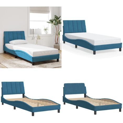 Giroletto senza Materasso Hanko Blu 80x200 cm in Velluto - Letto con testiera - Cuscino per testiera
