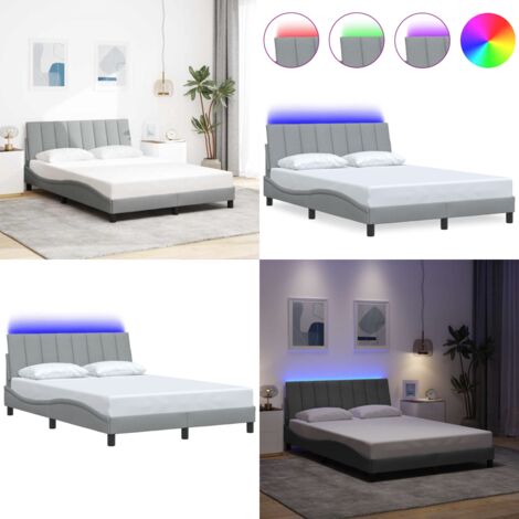 Giroletto senza Materasso Hanko Grigio Chiaro 140x190 cm Tessuto - Cuscino testiera - Letto con luci LED