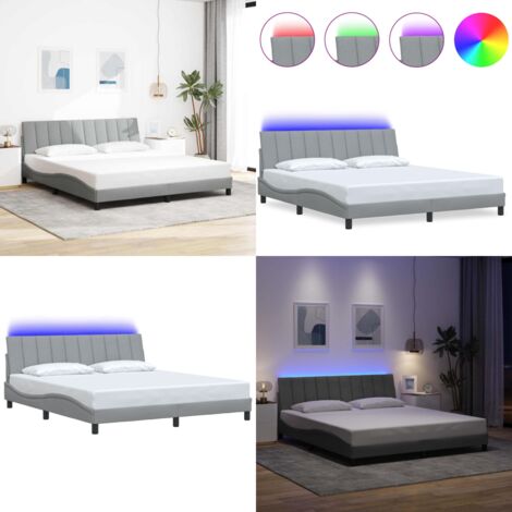 Giroletto senza Materasso Hanko Grigio Chiaro 180x200 cm Tessuto - Cuscino testiera - Letto con luci LED