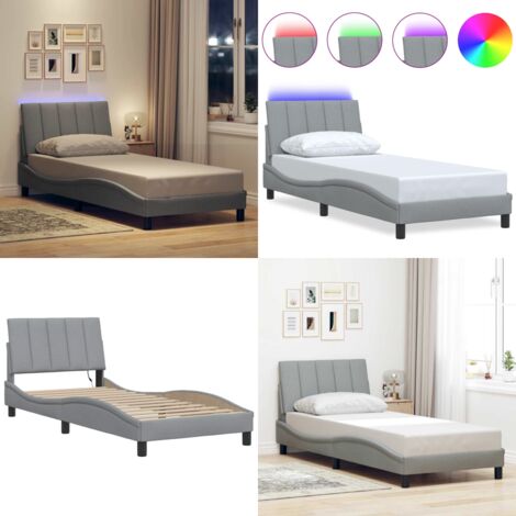 Giroletto senza Materasso Hanko Grigio Chiaro 90x200 cm Tessuto - Cuscino testiera - Letto con luci LED