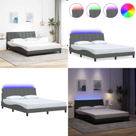 Giroletto senza Materasso Hanko Grigio Scuro 160x200 cm Tessuto - Cuscino testiera - Letto con luci LED