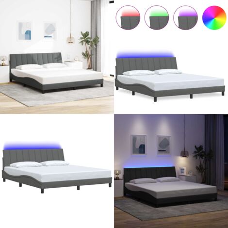 Giroletto senza Materasso Hanko Grigio Scuro 180x200 cm Tessuto - Cuscino testiera - Letto con luci LED