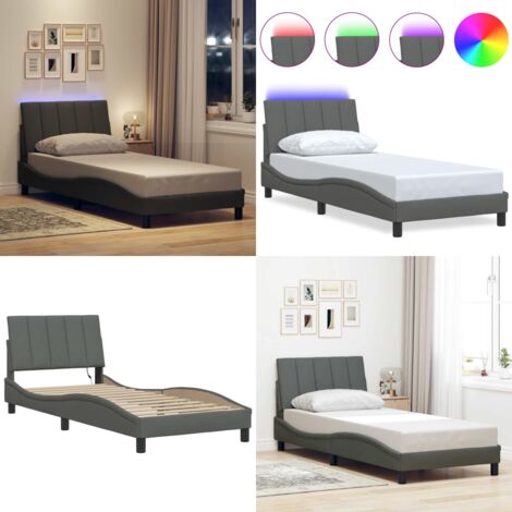 Giroletto senza Materasso Hanko Grigio Scuro 90x200 cm Tessuto - Cuscino testiera - Letto con luci LED