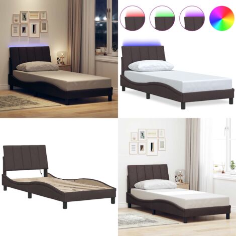 Giroletto senza Materasso Hanko Marrone Scuro 90x190 cm Tessuto - Cuscino testiera - Letto con luci LED