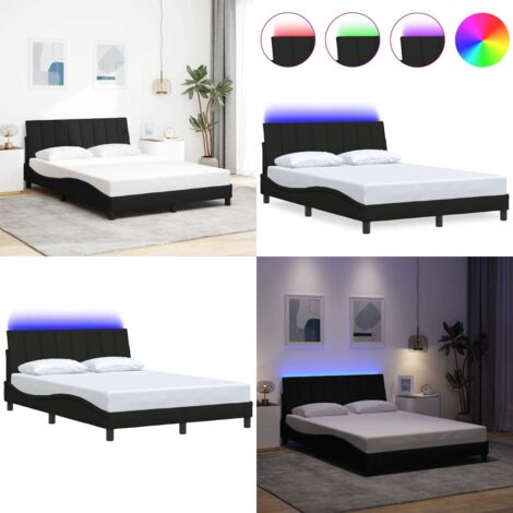 Giroletto senza Materasso Hanko Nero 120x200 cm Tessuto - Cuscino testiera - Letto con luci LED