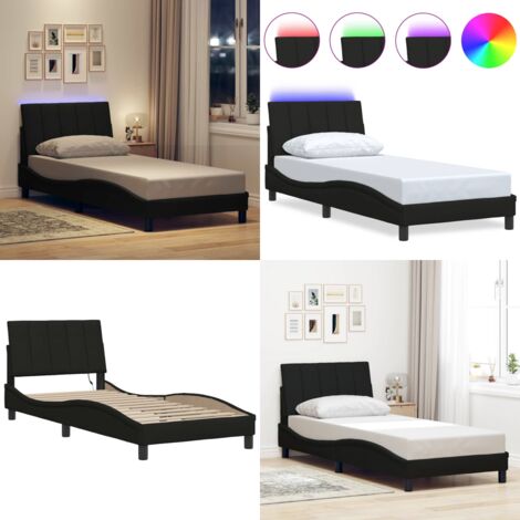 Giroletto senza Materasso Hanko Nero 90x190 cm in Tessuto - Cuscino testiera - Letto con luci LED