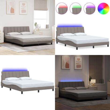 Giroletto senza Materasso Hanko Tortora 160x200 cm in Tessuto - Cuscino testiera - Letto con luci LED