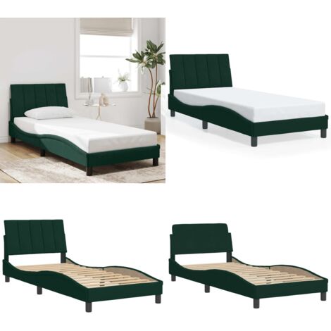 Giroletto senza Materasso Hanko Verde Scuro 90x190 cm in Velluto - Materasso - Letto con testiera