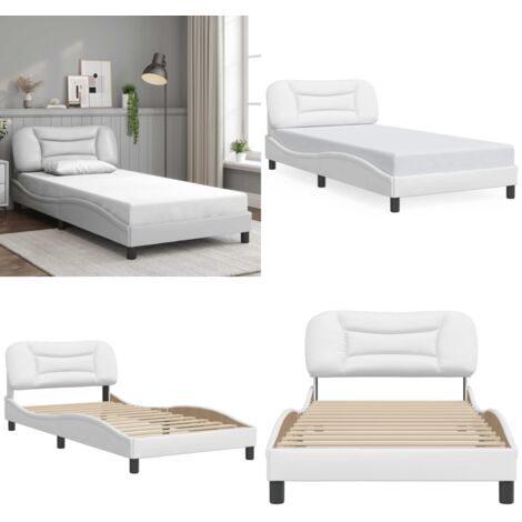 Giroletto senza Materasso Hvar Bianco 100x200 cm in Similpelle - Letto con testiera - Letto con testiera in similpelle