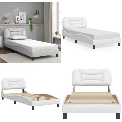 Giroletto senza Materasso Hvar Bianco 90x190 cm in Similpelle - Letto con testiera - Cuscino testiera