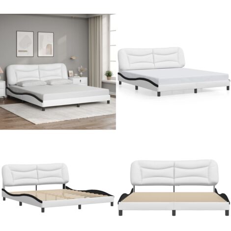 Giroletto senza Materasso Hvar Bianco e Nero 180x200 cm in Similpelle - Letto con testiera - Materasso
