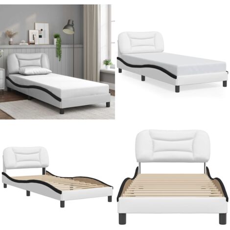 Giroletto senza Materasso Hvar Bianco e Nero 80x200 cm in Similpelle - Letto con testiera - Materasso