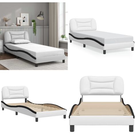 Giroletto senza Materasso Hvar Bianco e Nero 90x200 cm in Similpelle - Letto con testiera - Materasso
