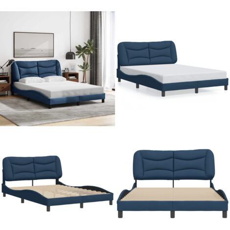 Giroletto senza Materasso Hvar Blu 140x190 cm in Tessuto - Materasso letto - Letto con testiera