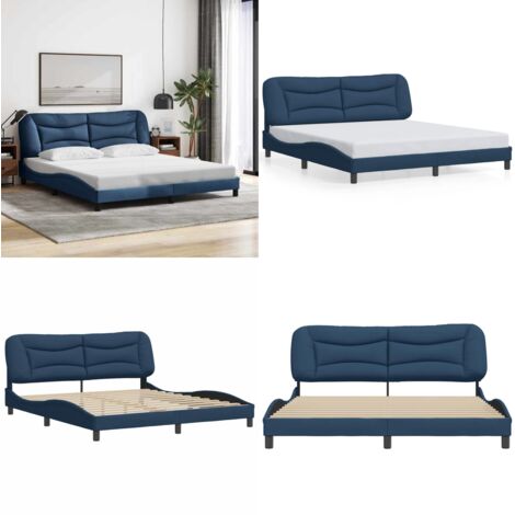 Giroletto senza Materasso Hvar Blu 180x200 cm in Tessuto - Letto con testiera - Materasso