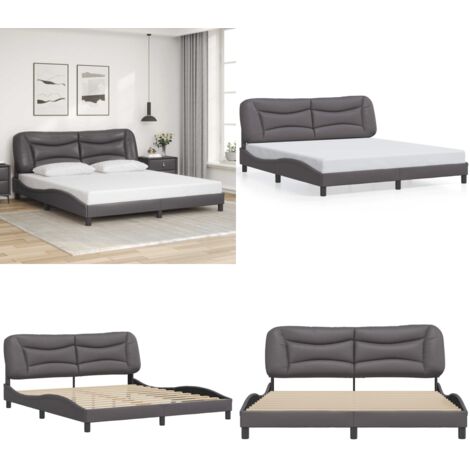 Giroletto senza Materasso Hvar Grigio 180x200 cm in Similpelle - Letto con testiera - Letto in similpelle