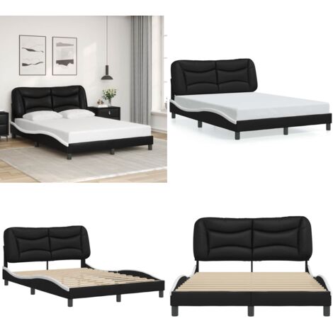 Giroletto senza Materasso Hvar Nero e Bianco 120x200 cm in Similpelle - Letto con testiera - Materasso