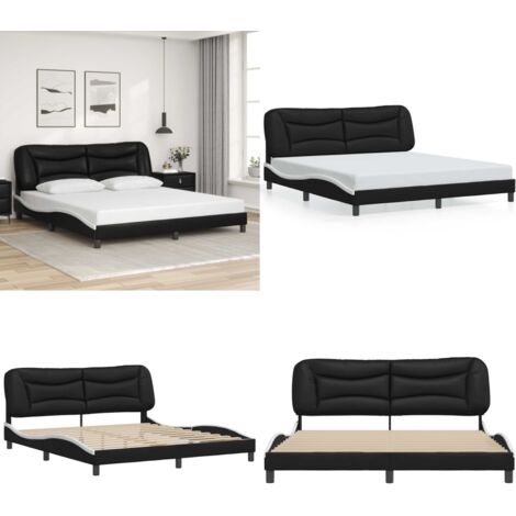 Giroletto senza Materasso Hvar Nero e Bianco 180x200 cm in Similpelle - Letto con testiera - Materasso