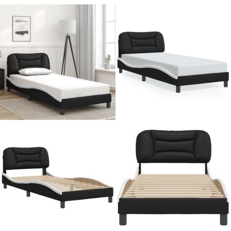 Giroletto senza Materasso Hvar Nero e Bianco 90x200 cm in Similpelle - Letto con testiera - Cuscino testata