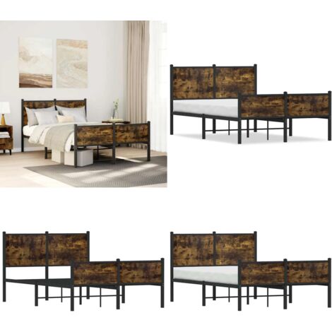 Giroletto senza Materasso in Metallo Rovere Fumo 120x190 cm - Letto con testiera - Letto senza materasso