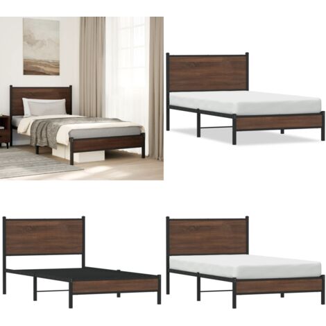 Giroletto senza Materasso in Metallo Rovere Marrone 100x190 cm - Letto con struttura in acciaio - Letto senza materasso