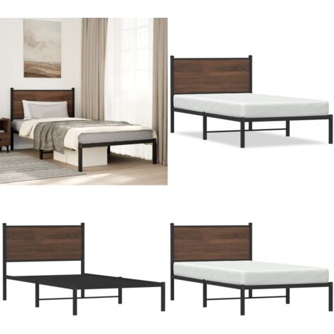 Giroletto senza Materasso in Metallo Rovere Marrone 100x190 cm - Letto con struttura in acciaio - Letto senza materasso